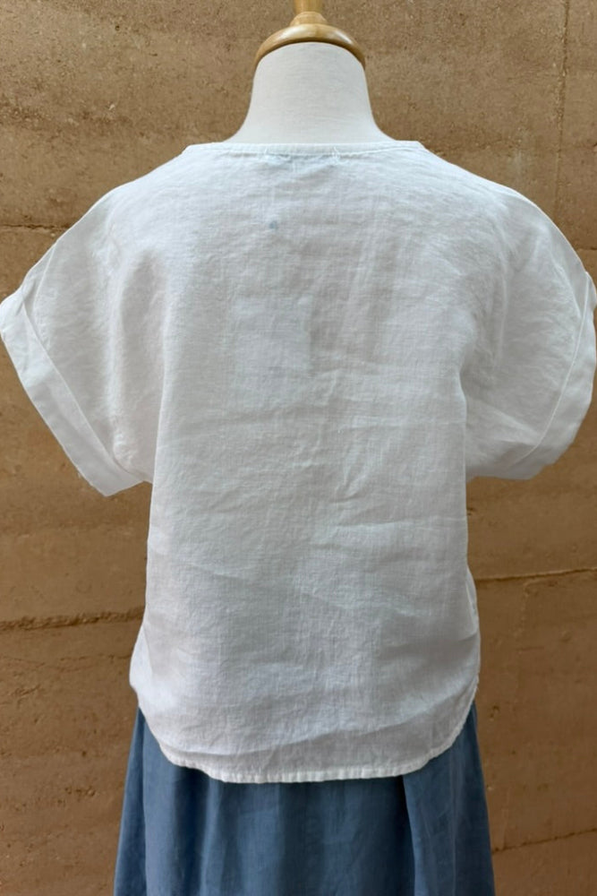 BlueBerry Linen Vee Shell Top - White