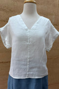 BlueBerry Linen Vee Shell Top - White
