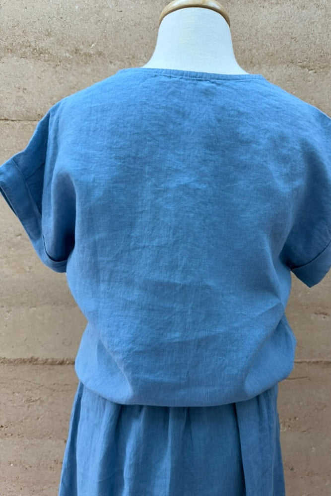 BlueBerry Linen Vee Shell Top - Sky