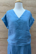 BlueBerry Linen Vee Shell Top - Sky