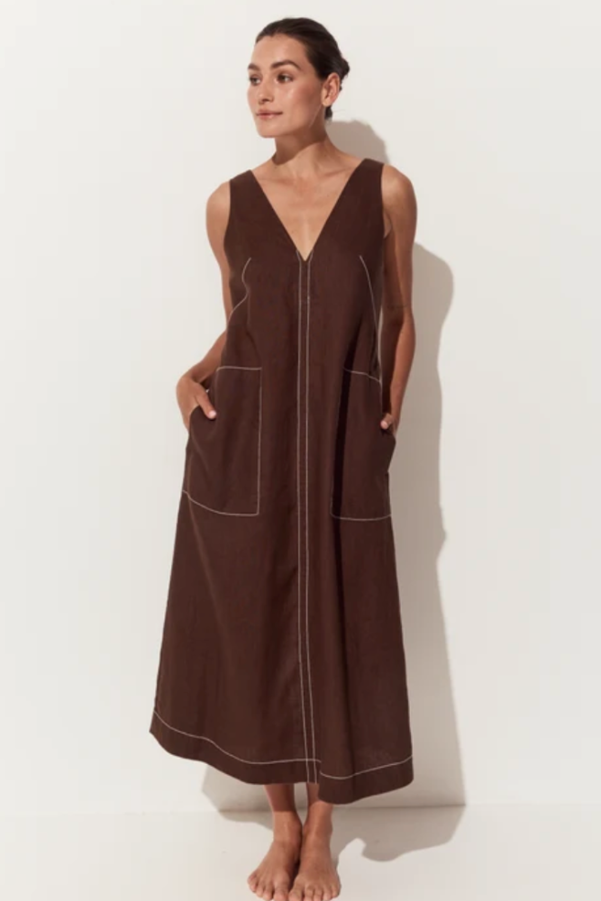 Lilly Pilly Iris Linen Dress - Chocolate