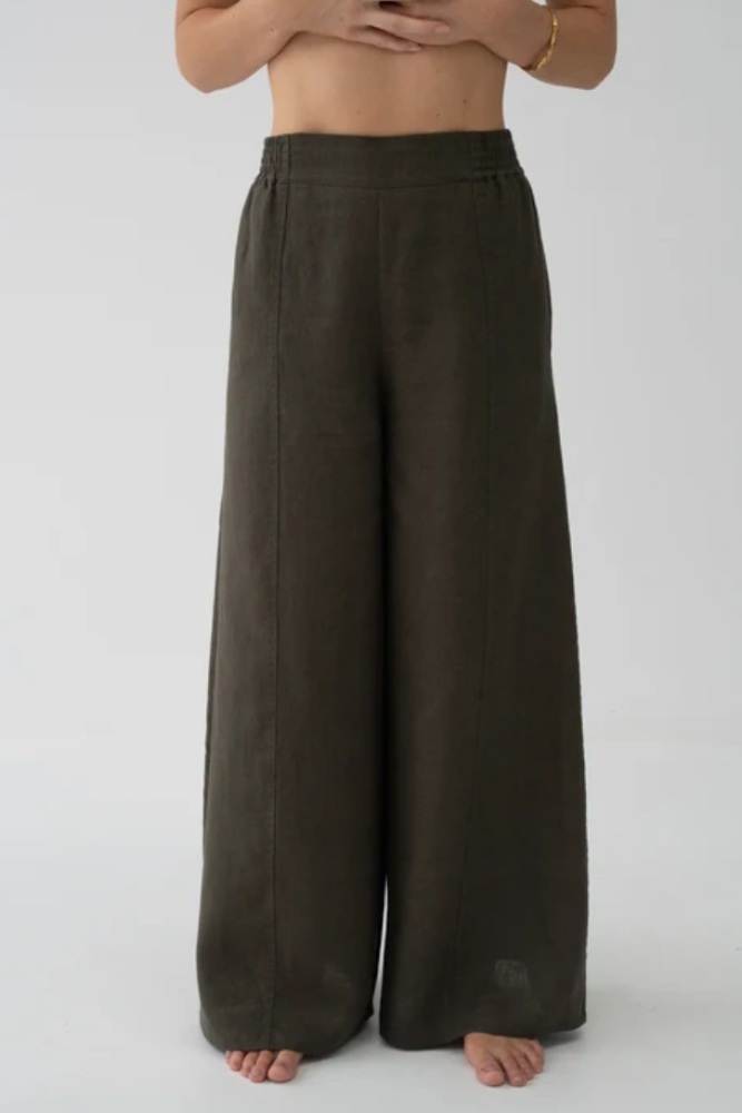 Lilly Pilly Letty Linen Pants - Khaki