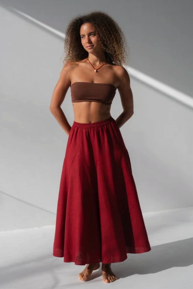 Lilly Pilly Stella Linen Skirt - Cherry