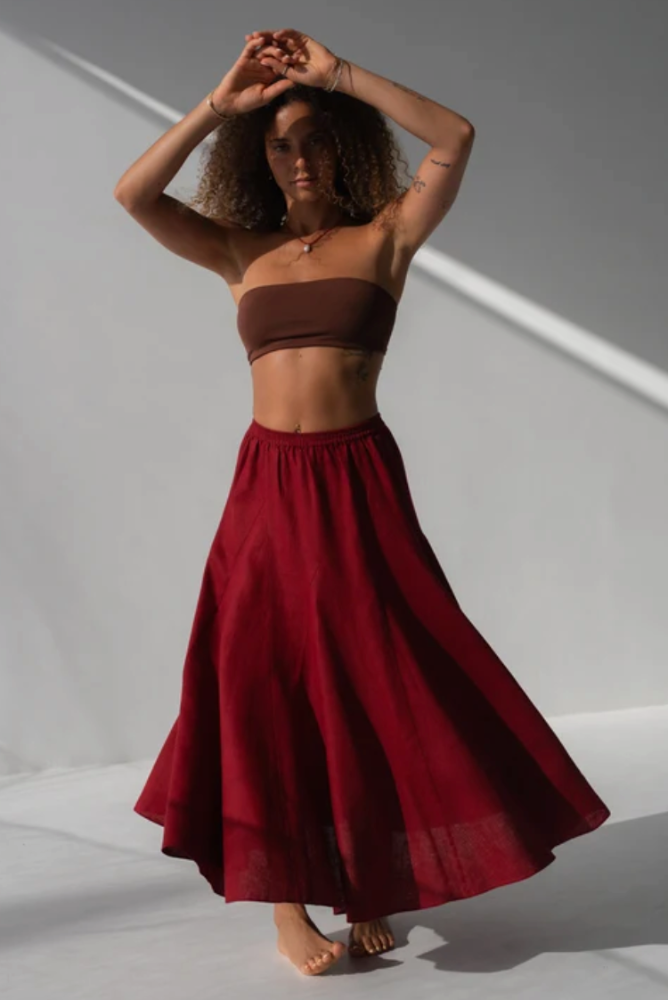 Lilly Pilly Stella Linen Skirt - Cherry