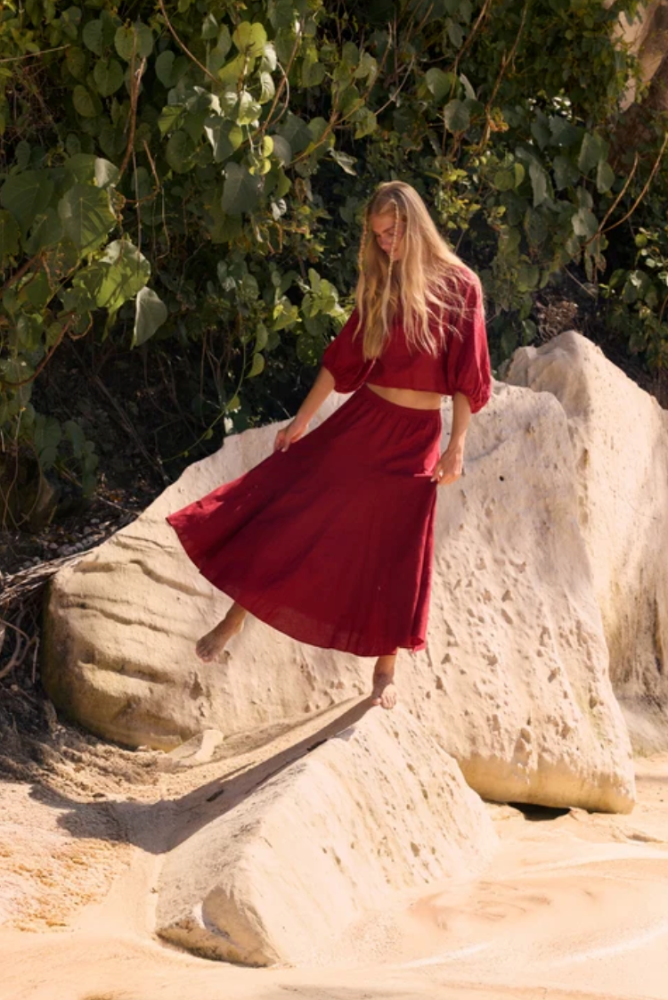 Lilly Pilly Stella Linen Skirt - Cherry