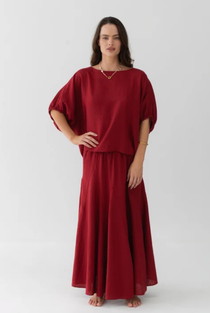 Lilly Pilly Tina Linen Top - Cherry