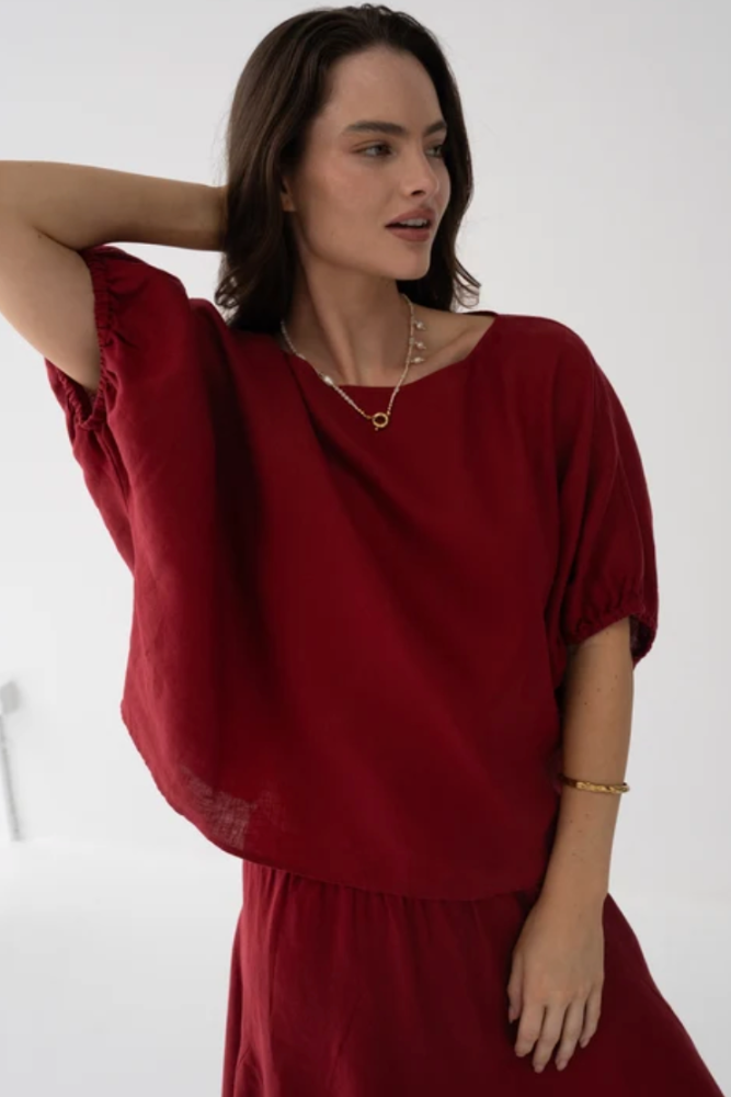 Lilly Pilly Tina Linen Top - Cherry