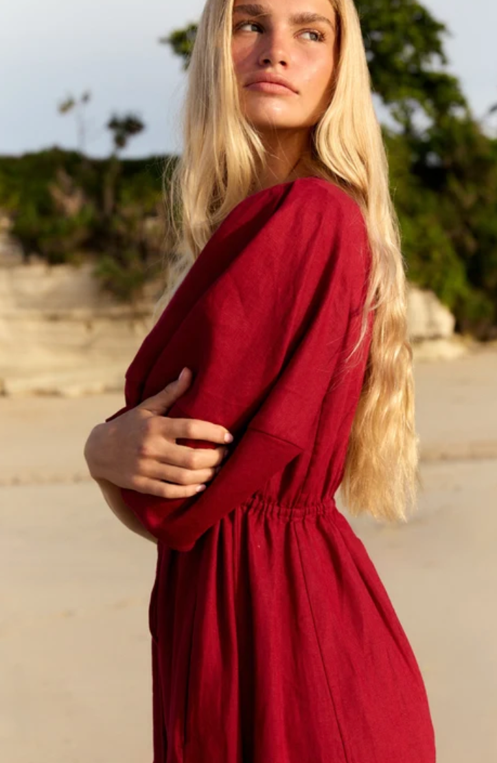 Lilly Pilly Vida Linen Dress - Cherry
