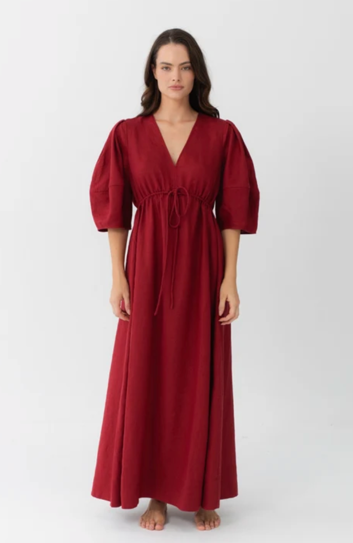 Lilly Pilly Vida Linen Dress - Cherry