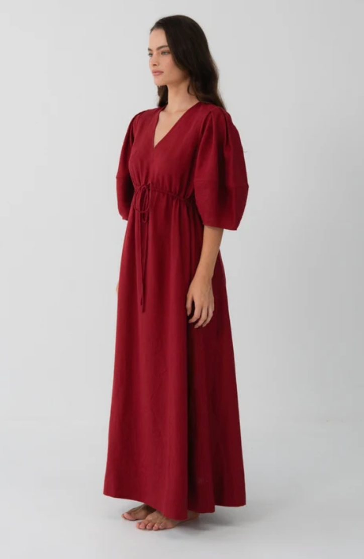 Lilly Pilly Vida Linen Dress - Cherry