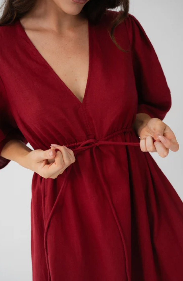 Lilly Pilly Vida Linen Dress - Cherry