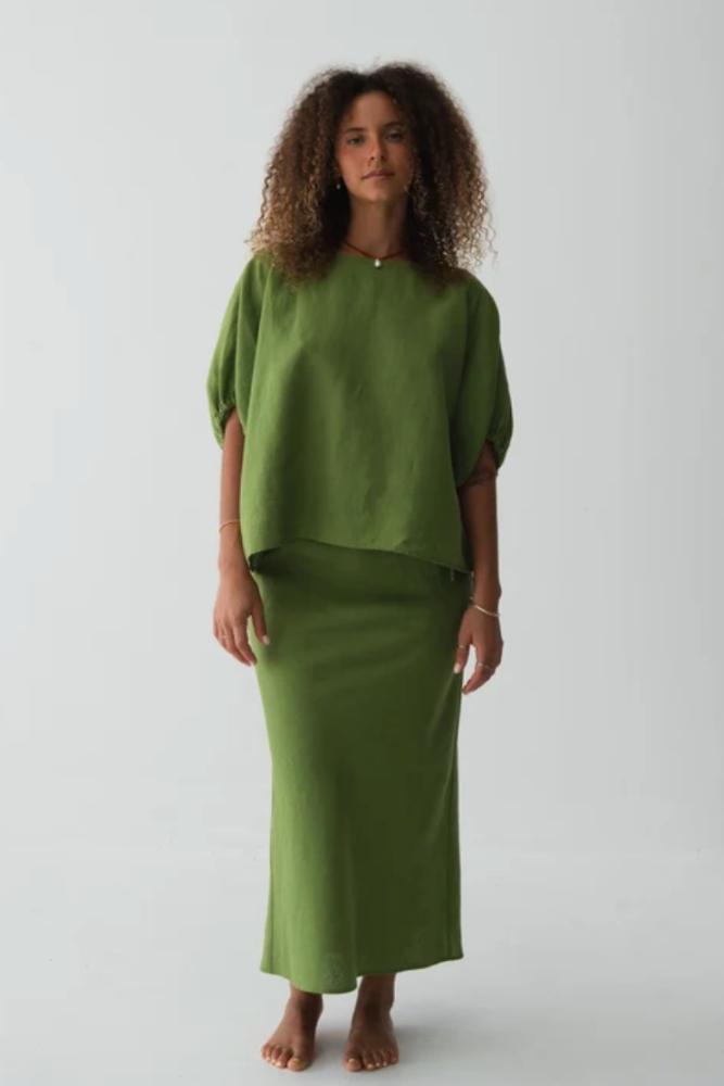 Lilly Pilly Tina Linen Top - Lime