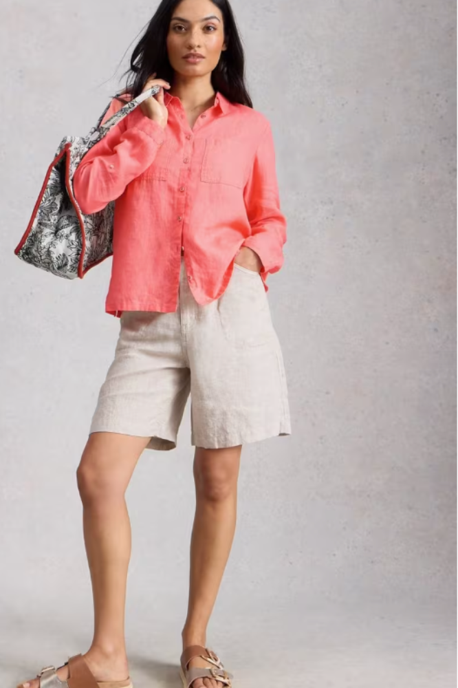 White Stuff Sophie Linen Shirt - Mid Coral.png