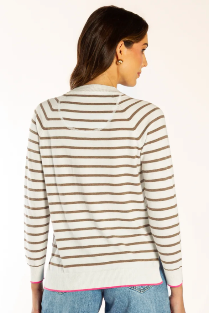 Bow & Arrow White : Brown Cotton Cashmere Stripe Crew Neck2.png