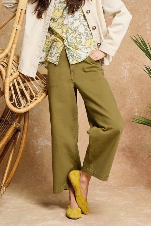 White Stuff Tia Wide Leg Crop Jean - Khaki Green.png